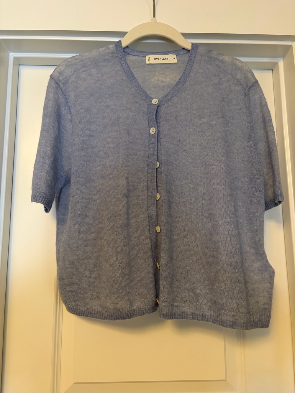 Everlane Pale Blue Short-Sleeve Button-Up Cardigan
